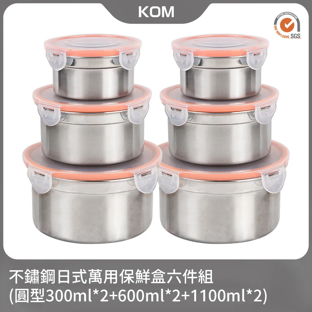 【KOM】日式圓形不鏽鋼保鮮盒三件組(300+600+1100ml)-橘 歷史價格詳細信息