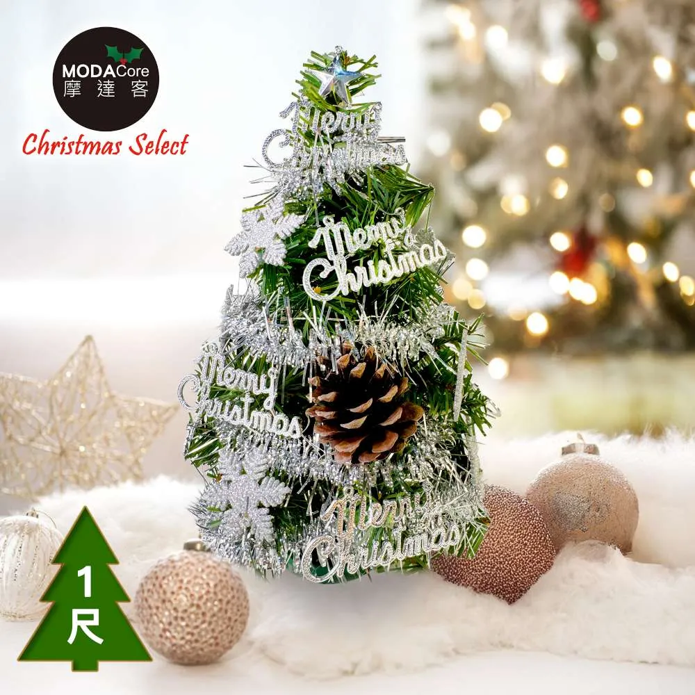 【摩達客】台灣製1尺冰藍色聖誕樹+銀藍松果裝飾+LED20燈彩光電池燈 歷史價格詳細信息