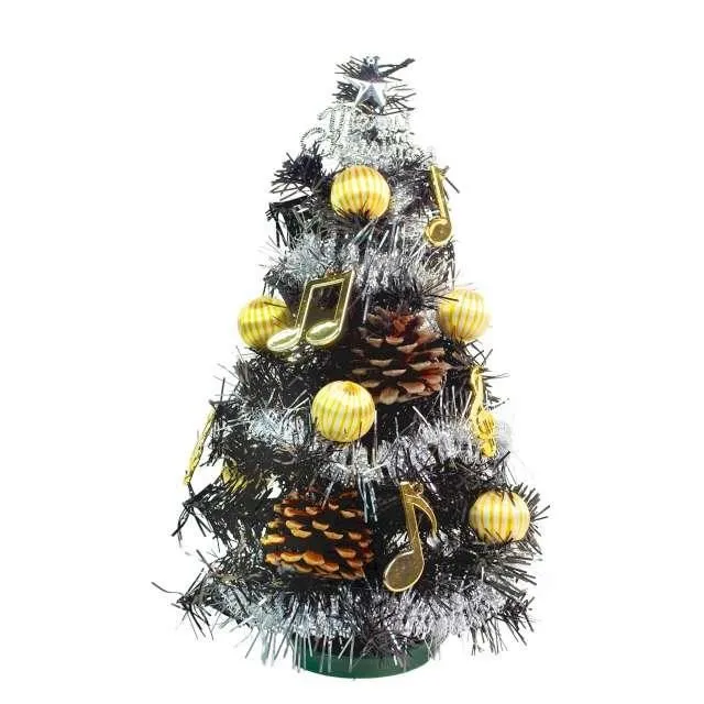 摩達客★台灣製迷你1呎/1尺(30cm)時尚金彩音符系裝飾黑色聖誕樹+LED20燈銅線燈(暖白光/USB電池兩用充電) 歷史價格詳細信息