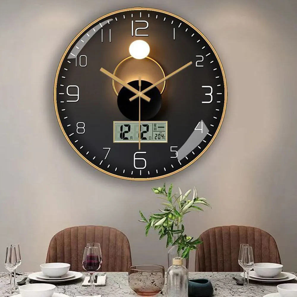 客廳掛鐘帶鐘錶2024新款掛墻高級感萬年歷靜音電子時鐘餐廳大氣 歷史價格詳細信息