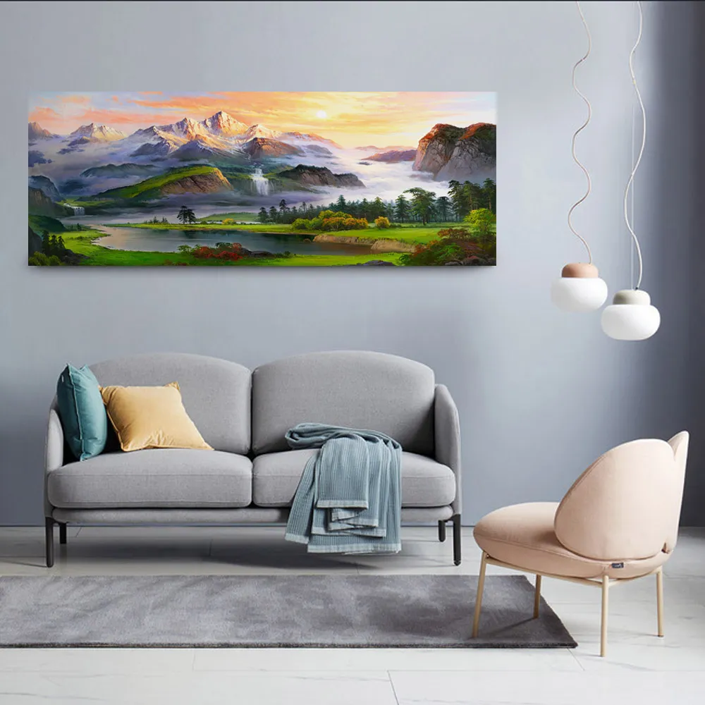 旭日東升新中式客廳裝飾畫有山無水掛畫高檔輕奢辦公室牆壁風景畫 歷史價格詳細信息