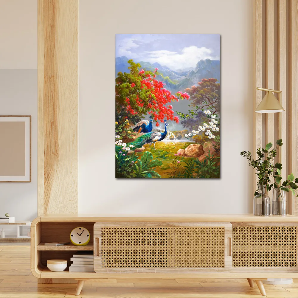 【御畫房】孔雀吉祥 國家一級畫師手繪油畫60×90cm(VF-95) 歷史價格詳細信息