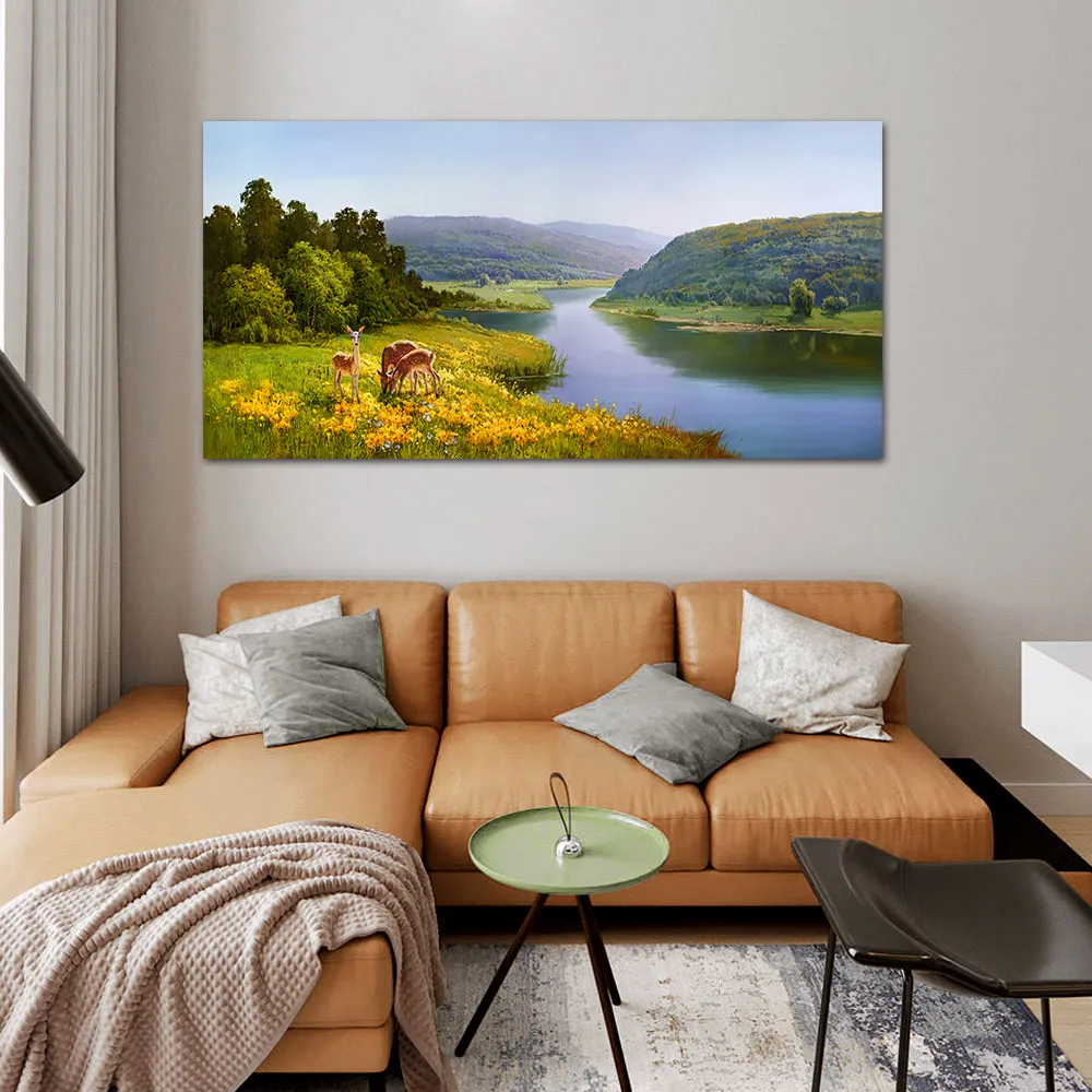 御畫房 湖畔風光 國家一級畫師手繪油畫60×80cm 歷史價格詳細信息