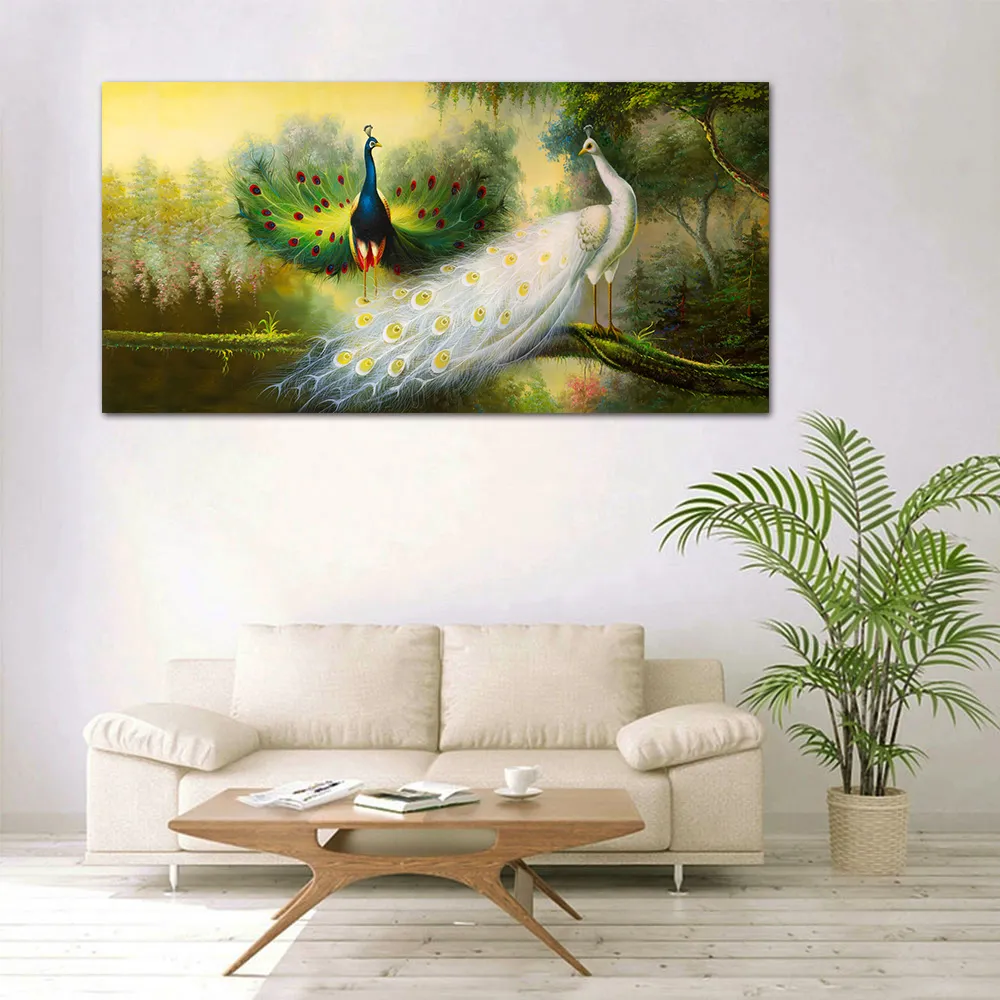 【御畫房】孔雀吉祥 國家一級畫師手繪油畫60×90cm(VF-95) 歷史價格詳細信息