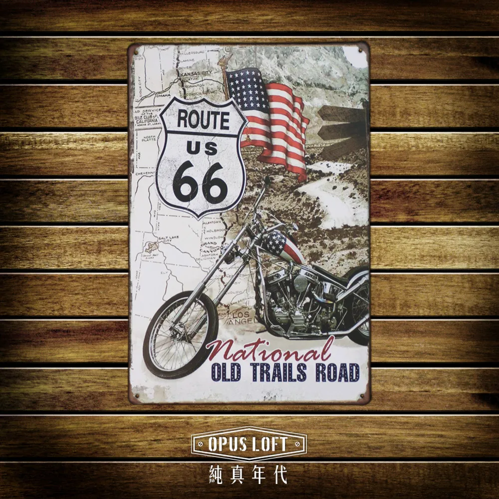OPUS LOFT純真年代 20X30仿舊鐵皮畫 創意無痕壁貼 掛畫壁畫擺飾裝飾貼 TP1133 US66重機 價格比較,價格查詢,歷史價格詳細信息