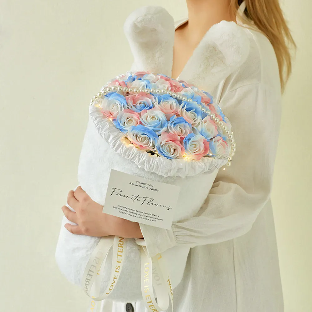 （贈禮袋＋燈）21朵香皂花束 不凋花 捧花 情人節 七夕 母親節 歷史價格詳細信息