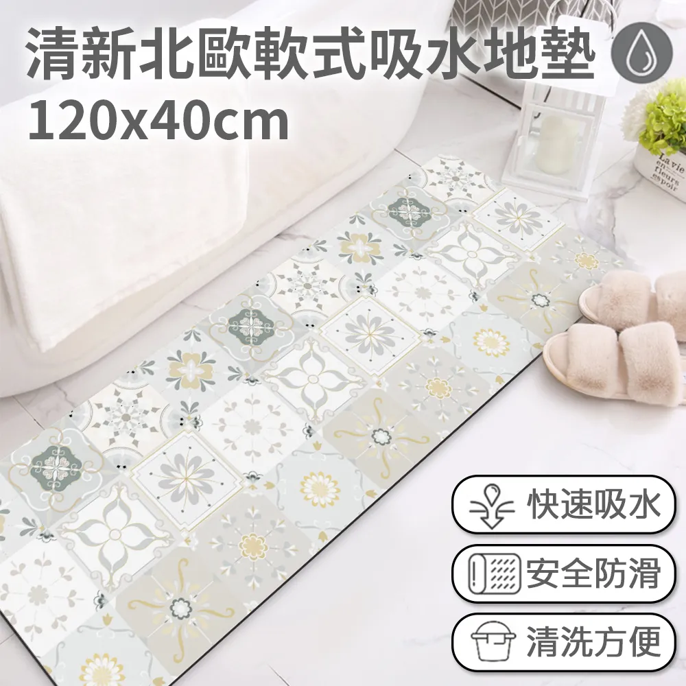 【半島良品】120cm吸水防滑奈米絨軟式仿珪藻土地墊-灰藍花磚 歷史價格詳細信息