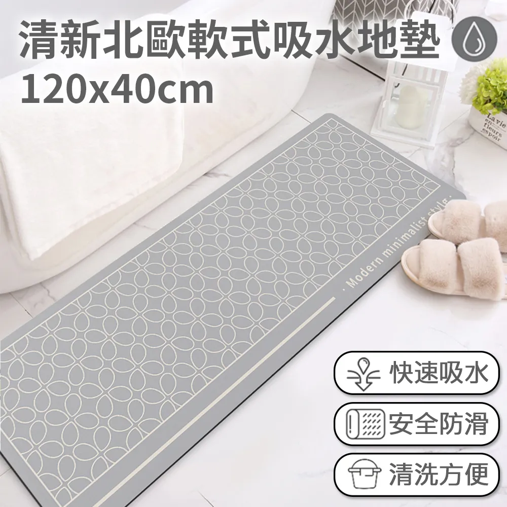 【半島良品】120cm吸水防滑奈米絨軟式仿珪藻土地墊-灰藍花磚 歷史價格詳細信息