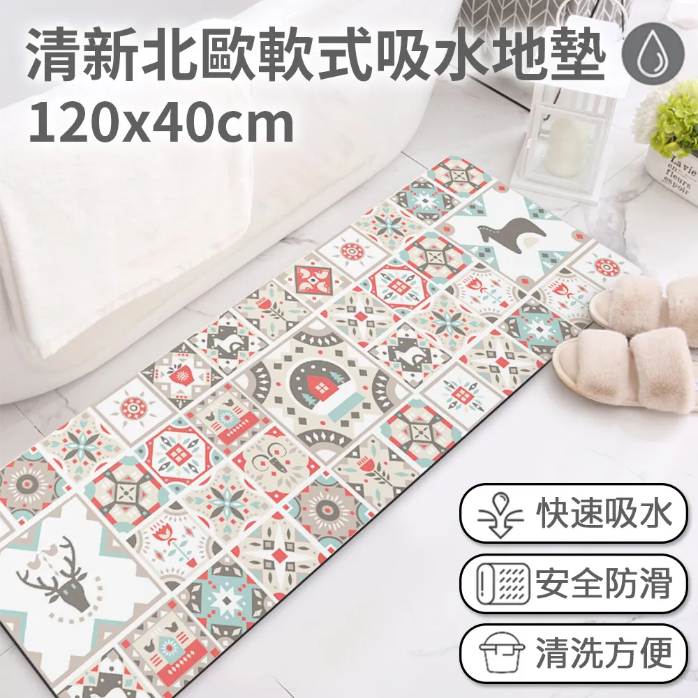 【半島良品】120cm吸水防滑奈米絨軟式仿珪藻土地墊-灰藍花磚 歷史價格詳細信息