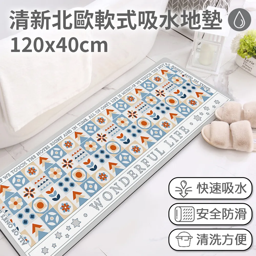 【半島良品】120cm吸水防滑奈米絨軟式仿珪藻土地墊-灰藍花磚 歷史價格詳細信息