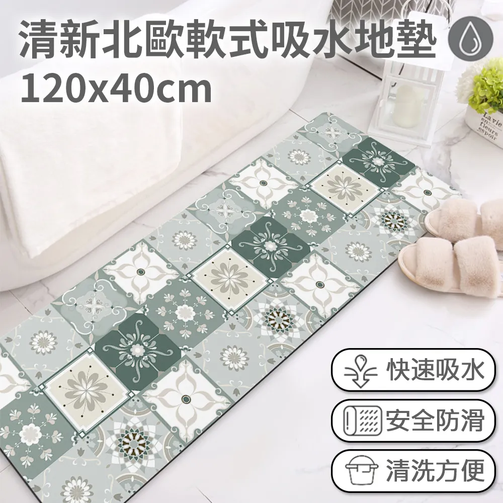 【半島良品】120cm吸水防滑奈米絨軟式仿珪藻土地墊-灰藍花磚 歷史價格詳細信息