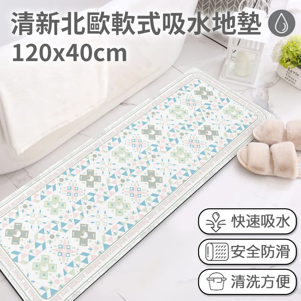 【半島良品】120cm吸水防滑奈米絨軟式仿珪藻土地墊-灰藍花磚 歷史價格詳細信息