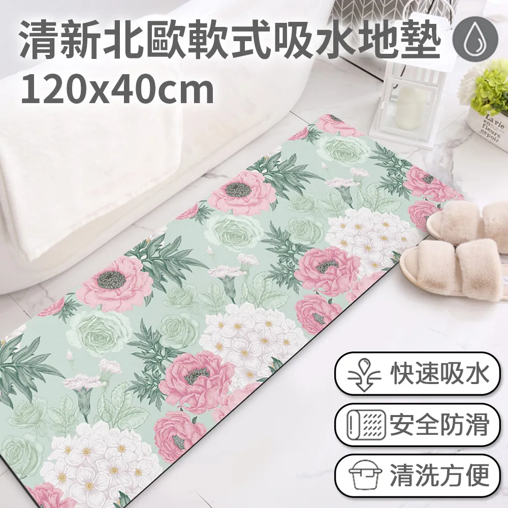 【半島良品】120cm吸水防滑奈米絨軟式仿珪藻土地墊-灰藍花磚 歷史價格詳細信息