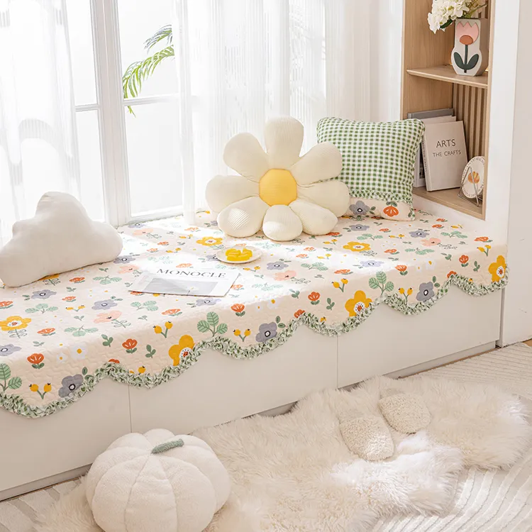 【新作部屋】100%純棉小清新波浪木耳邊防滑沙發墊/雙人坐墊70CM*150CM(多色任選) 歷史價格詳細信息