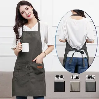 韓版金屬扣素色圍裙(工業風防潑水素色簡約咖啡工作服) 歷史價格詳細信息