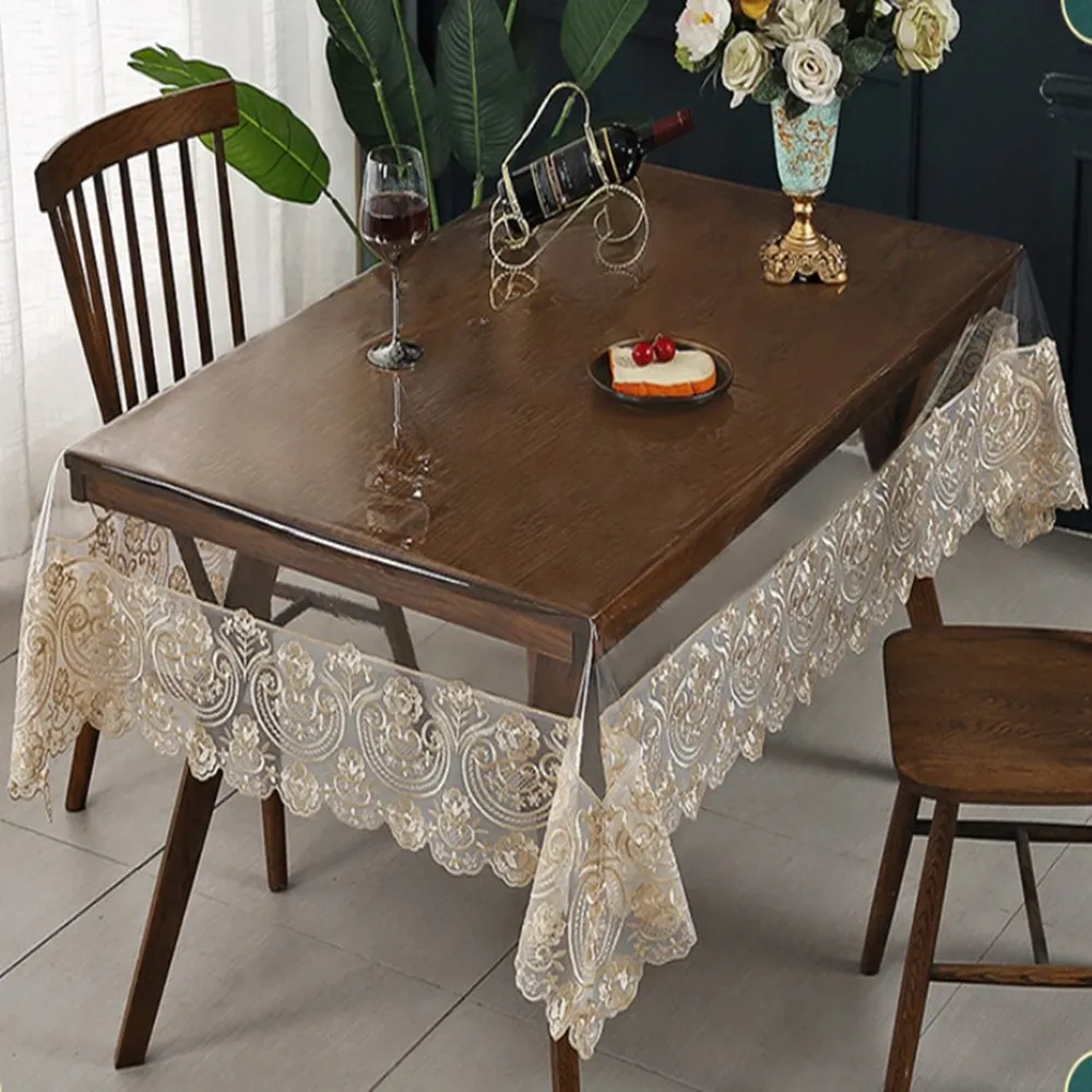 PVC桌布防水防油透明桌墊免洗茶几布水晶板軟玻璃蓋布 蕾絲餐桌布 歷史價格詳細信息