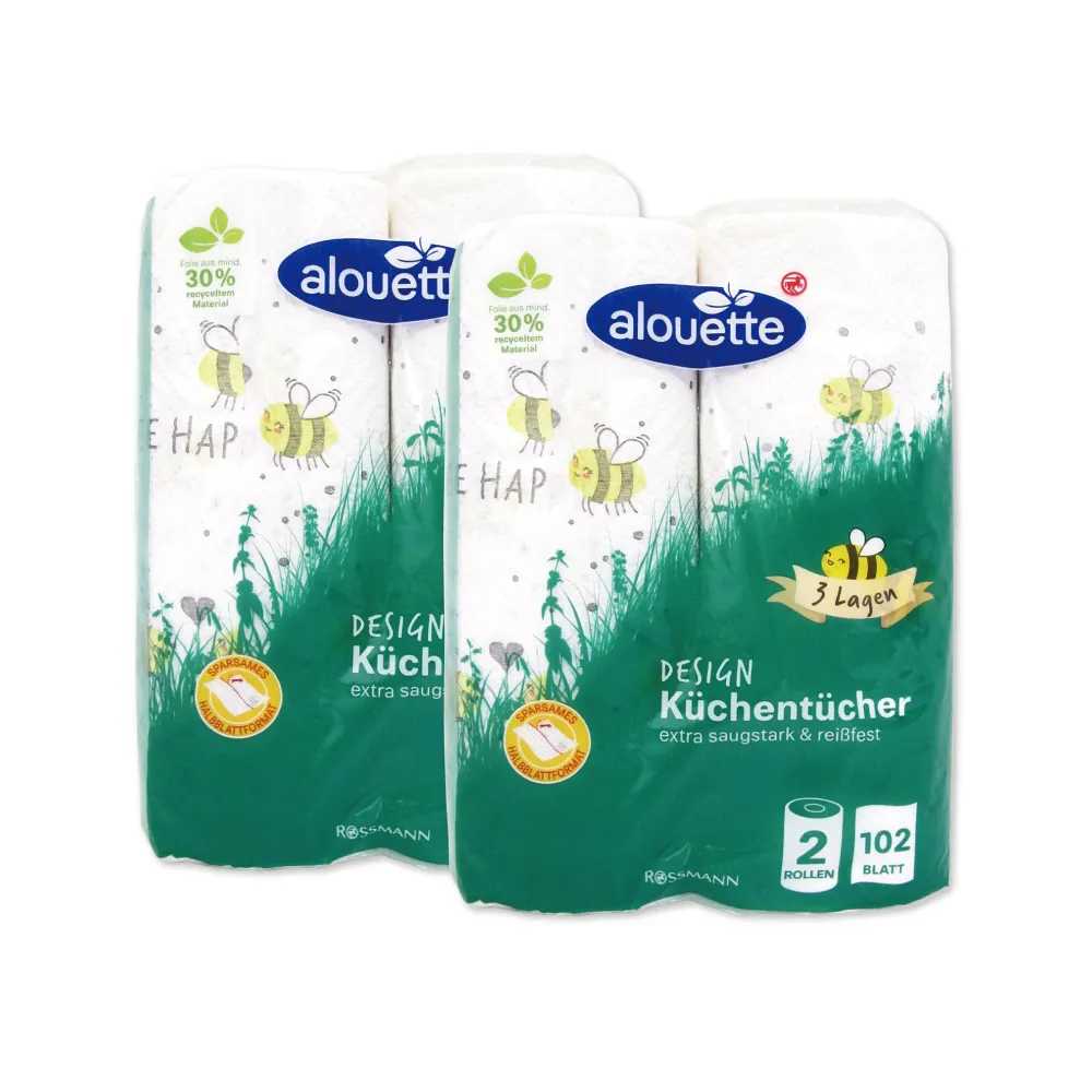 【德國Alouette】三層加厚印花壓紋吸水吸油乾濕兩用多用途廚房紙巾(拋棄式抹布衛生紙102片x2捲/袋) 歷史價格詳細信息