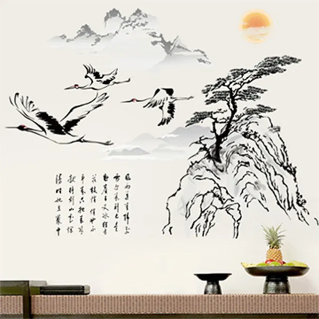 翩翩白鶴新中式客廳玄關裝飾畫美式復古茶室書房辦公室白鶴壁畫 歷史價格詳細信息