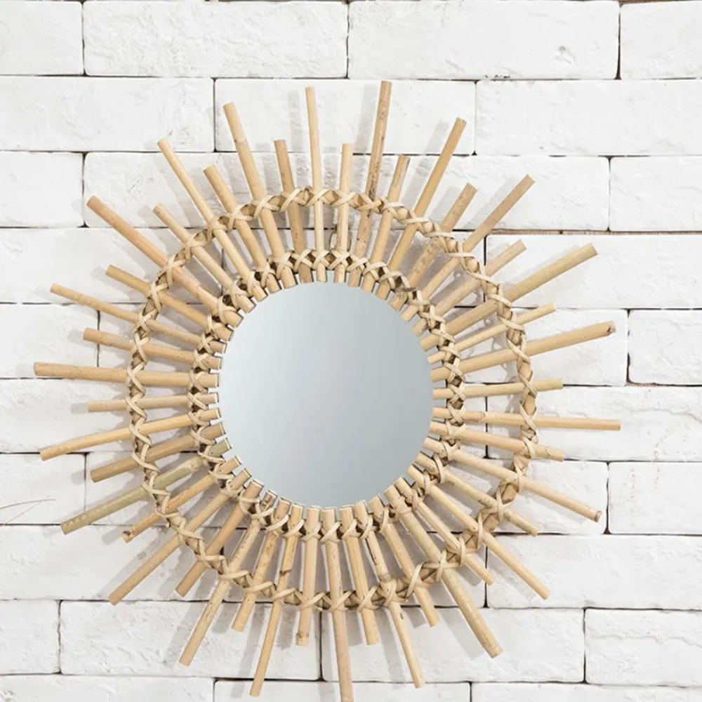 藤編鏡子擺台支架鏡北歐復古手工化妝桌鏡梳妝台小圓鏡侘寂民宿風 歷史價格詳細信息