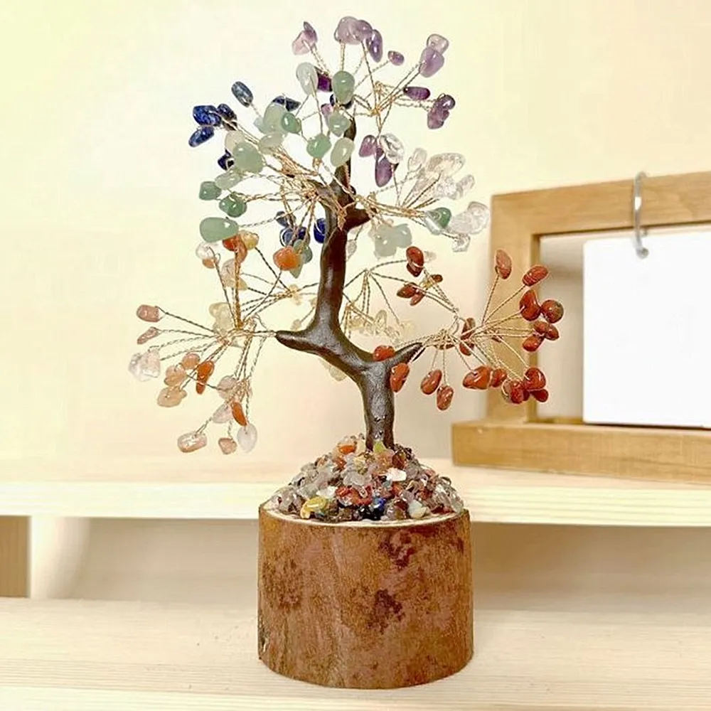 天然水晶碎石七彩手工七色編織車掛件生命樹掛件 歷史價格詳細信息