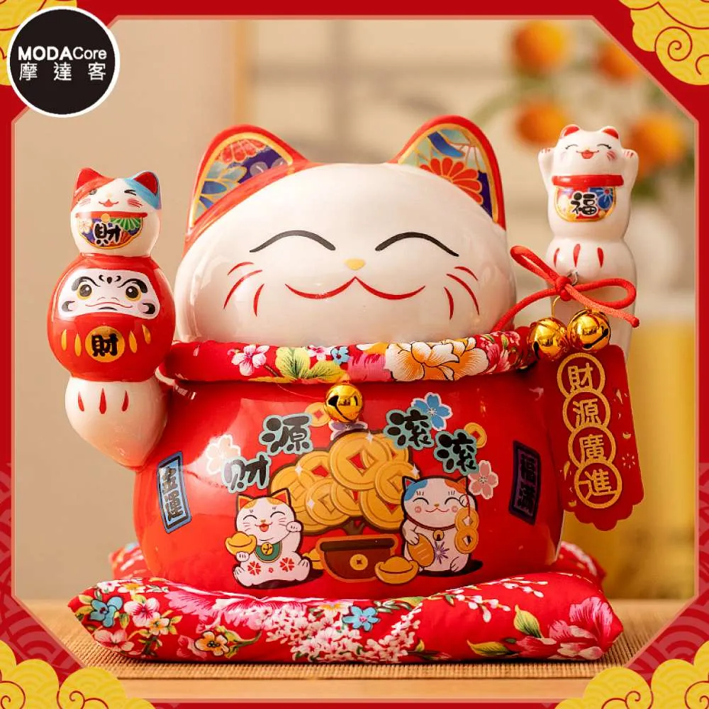 【摩達客】春節-紅色金運福來招財貓密封罐-聚寶盆收納開運擺飾(贈坐墊) 歷史價格詳細信息
