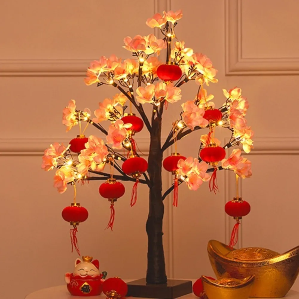 新年桃花樹燈春節裝飾場景布置掛件掛飾擺件家用室內過年用品元旦【新年快樂-鄰家丫頭】 歷史價格詳細信息