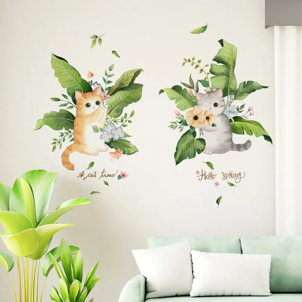 【半島良品】 DIY無痕創意牆貼/壁貼-綠樹小貓 歷史價格詳細信息