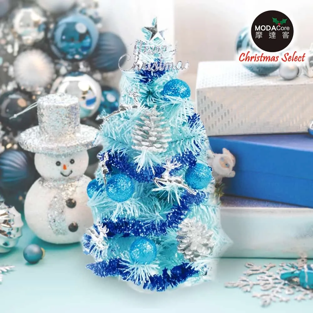 【摩達客】台灣製1尺冰藍色聖誕樹+銀藍松果裝飾+LED20燈彩光電池燈 歷史價格詳細信息