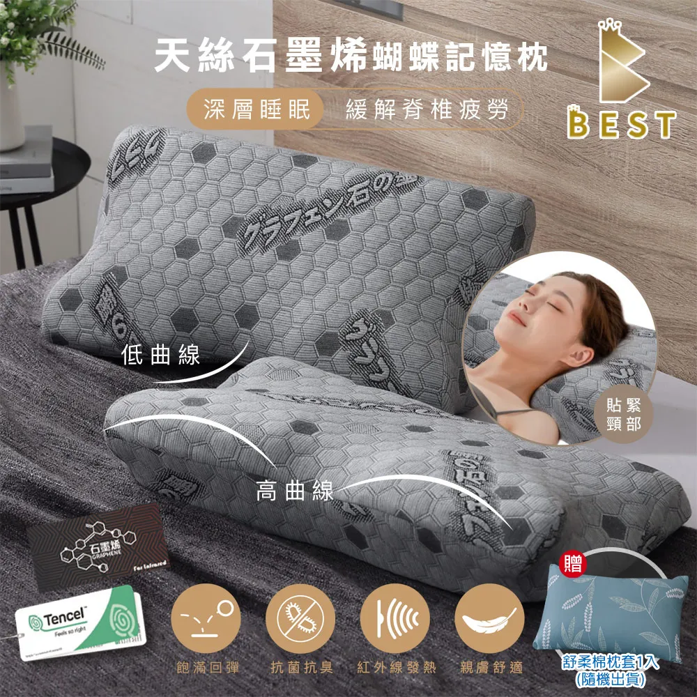 【BEST貝思特】天絲石墨烯乳膠枕 工學護頸型 買一送一 泰國乳膠 TENCEL 獨家贈舒柔棉枕頭套2入 歷史價格詳細信息