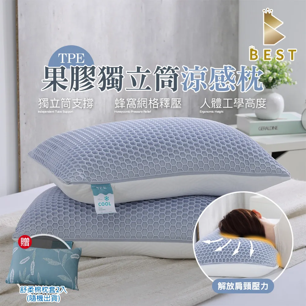 【BEST貝思特】果膠涼感獨立筒枕 2入 台灣製造 防蹣抗菌 獨家贈舒柔棉枕套1入 價格比較,價格查詢,歷史價格詳細信息