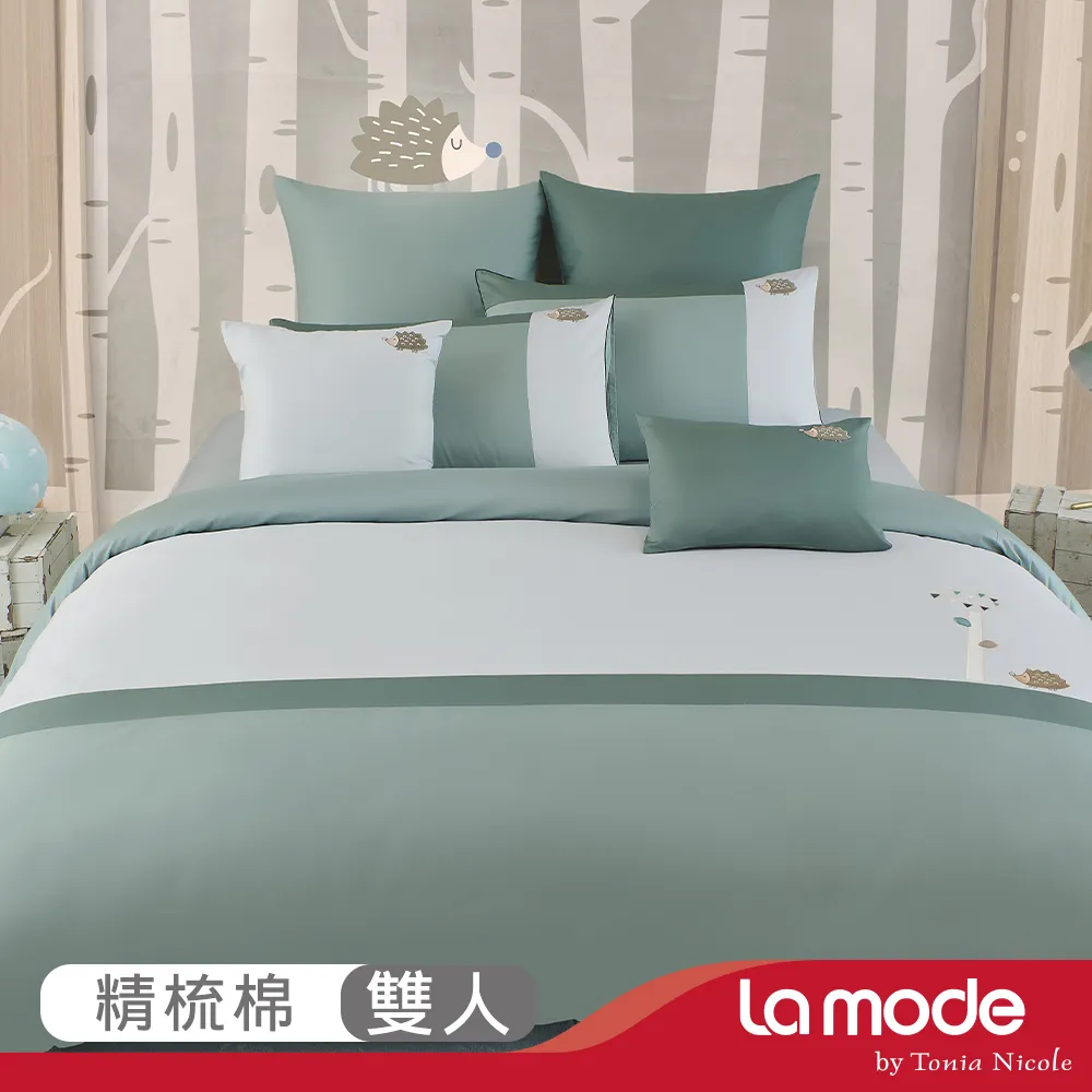【La Mode寢飾】悠悠水樂園 環保印染100%精梳棉兩用被床包組(雙人) 贈 小悠鴨鴨兩用抱枕毯 歷史價格詳細信息