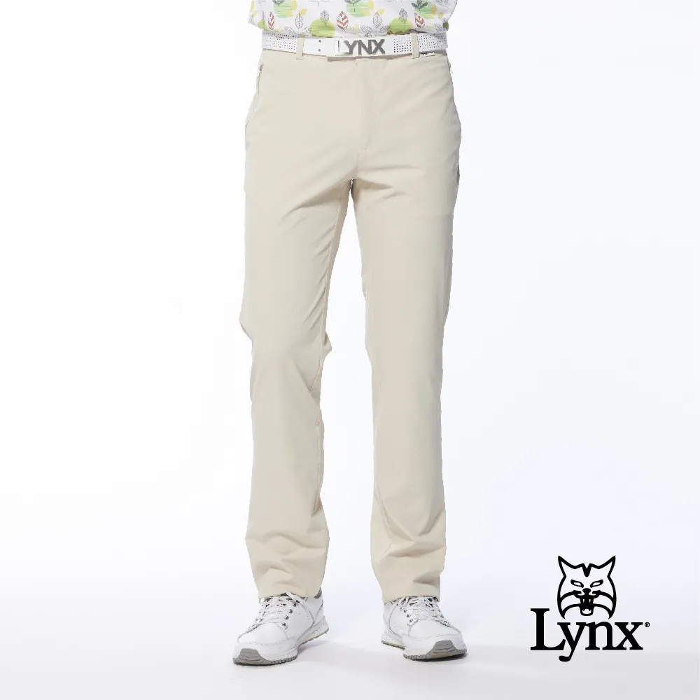 【Lynx Golf】男款日本進口布料拉鍊口袋設計後袋配布剪接平口休閒長褲(深灰色) 歷史價格詳細信息