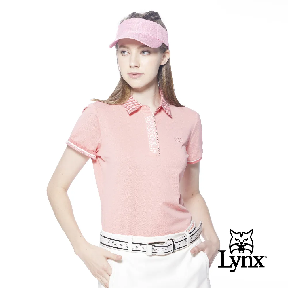 【Lynx Golf】女款吸濕排汗羅紋領滿版獎盃圖樣印花短袖POLO衫-淺藍色 歷史價格詳細信息