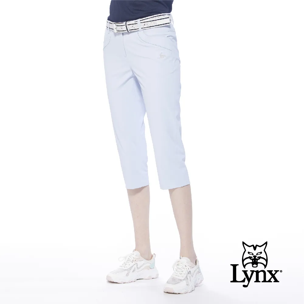 【Lynx Golf】女款日本布料吸汗速乾舒適配色口袋褲腳開衩窄管七分褲(淺藍色) 歷史價格詳細信息