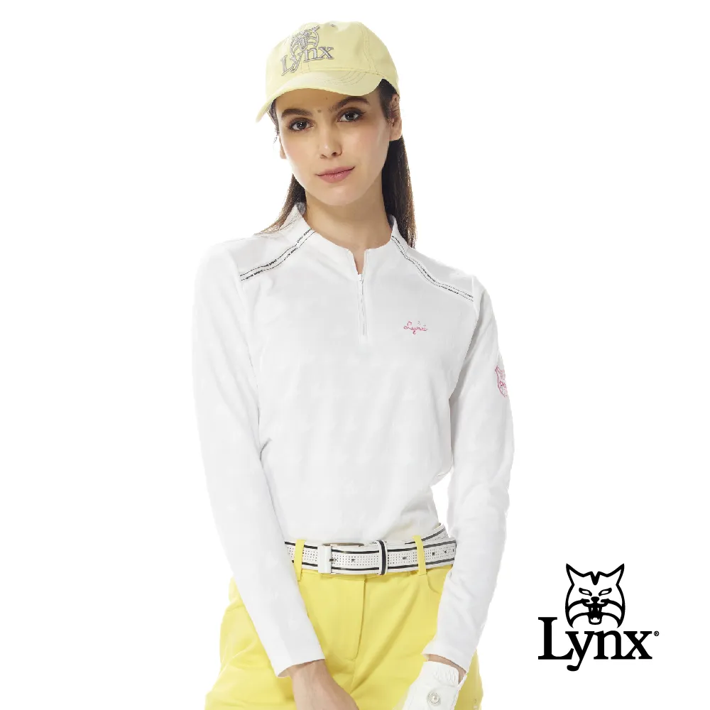 【Lynx Golf】女款吸濕排汗羅紋領滿版獎盃圖樣印花短袖POLO衫-淺藍色 歷史價格詳細信息