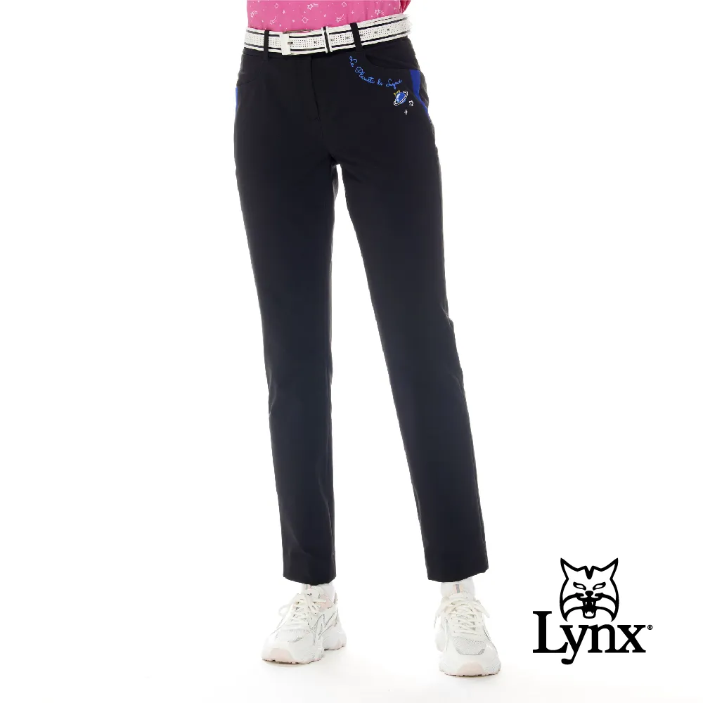 【Lynx Golf】女款彈性舒適布料口袋透氣織帶設計魔術方塊系列繡花窄管長褲-白色 歷史價格詳細信息