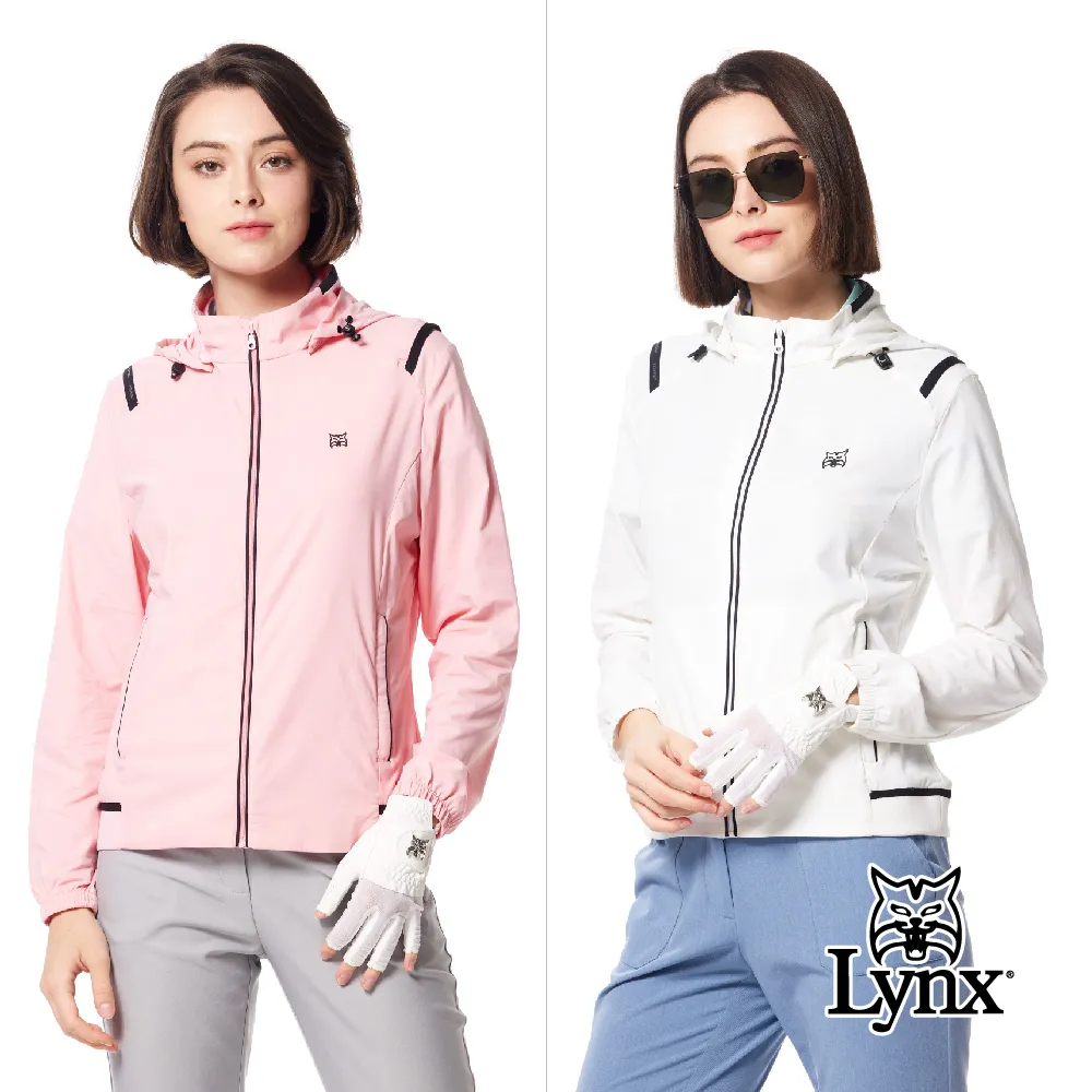 【Lynx Golf】女款吸溼排汗機能羅紋配條造型山貓膠標拉鍊口袋可拆式連帽長袖外套(二色) 歷史價格詳細信息