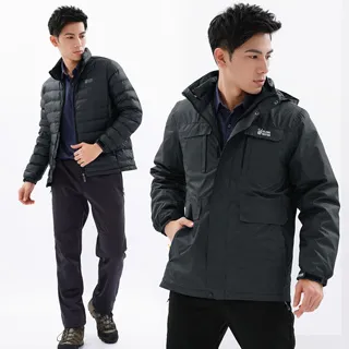 遊遍天下 旗艦版 男款二件式GlobeTex防水透濕長版外套+無縫JIS90拒水羽絨外套GJ25006黑灰 歷史價格詳細信息