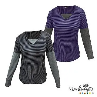 namelessage無名世代女款吸濕排汗短袖長版POLO衫(紫條/麻灰)_71W704 歷史價格詳細信息