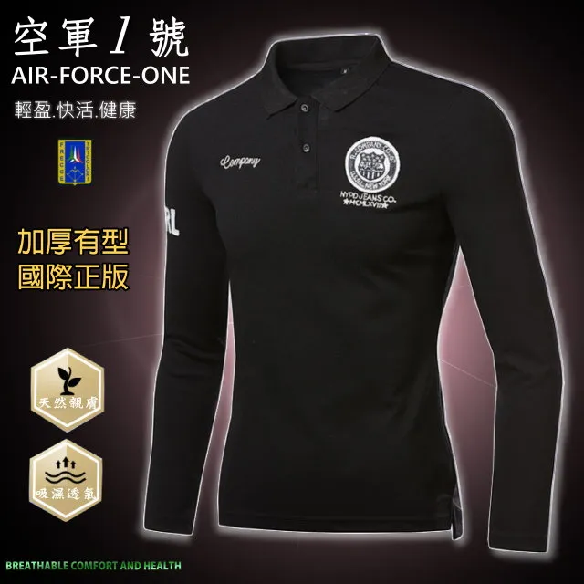 [空軍一號]飛行俱樂部紀念刺繡中磅天然棉男彈性合身短袖POLO衫AF-229/黑色/超高CP-叫我NO.1 歷史價格詳細信息