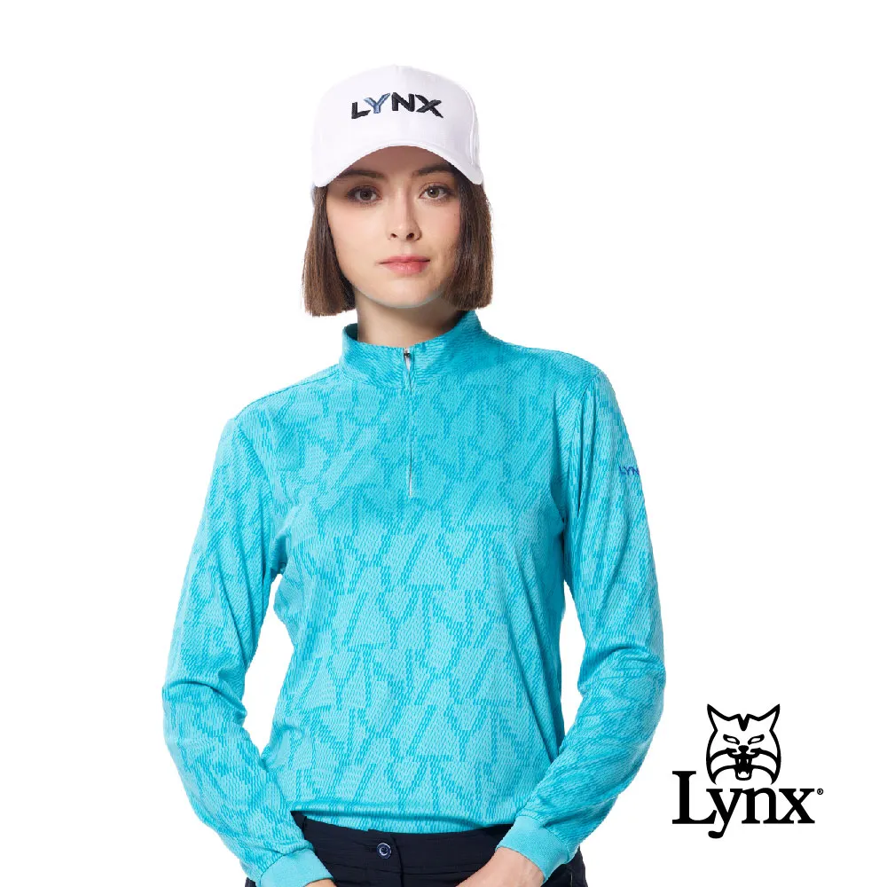 【Lynx Golf】女款吸濕排汗合身版粗細斜條印花短袖立領POLO衫(二色) 歷史價格詳細信息