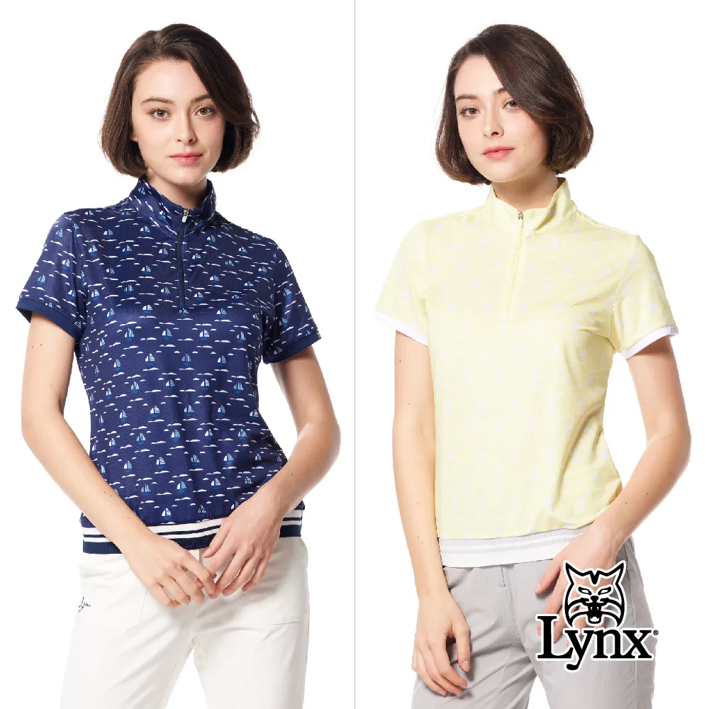 【Lynx Golf】女款吸溼排汗機能織帶剪接設計後背山貓沖孔配布造型無袖背心(二色) 歷史價格詳細信息