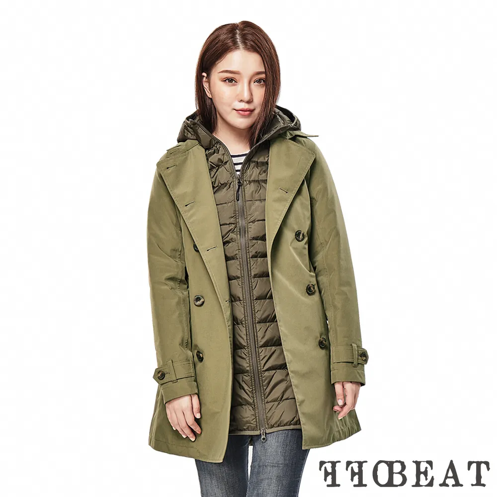 OFFBEAT 女款經典雙排釦防水透氣風衣-奶茶白 歷史價格詳細信息