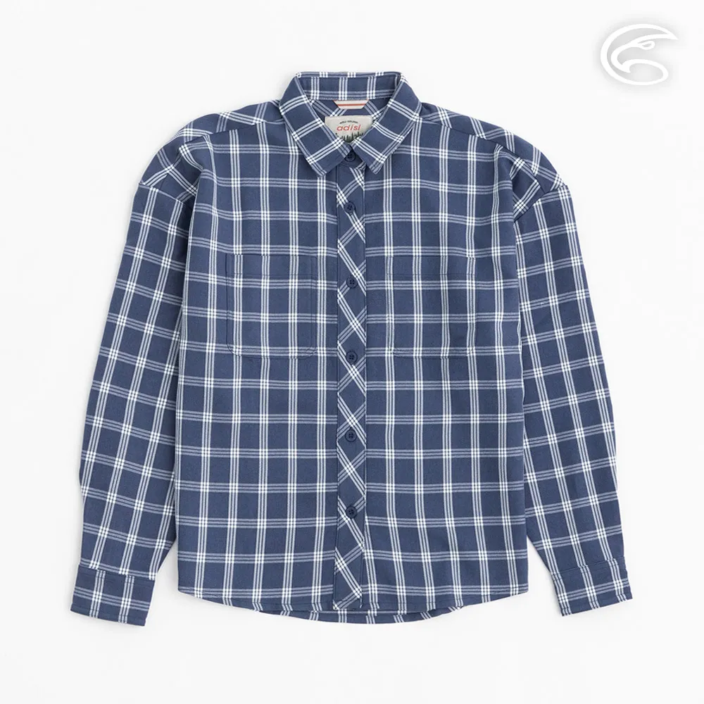 ADISI 女透氣快乾寬版格紋長袖襯衫AL2321078 (M-XL) 牛仔藍｜保暖 吸濕 快乾 透氣 棉感 歷史價格詳細信息