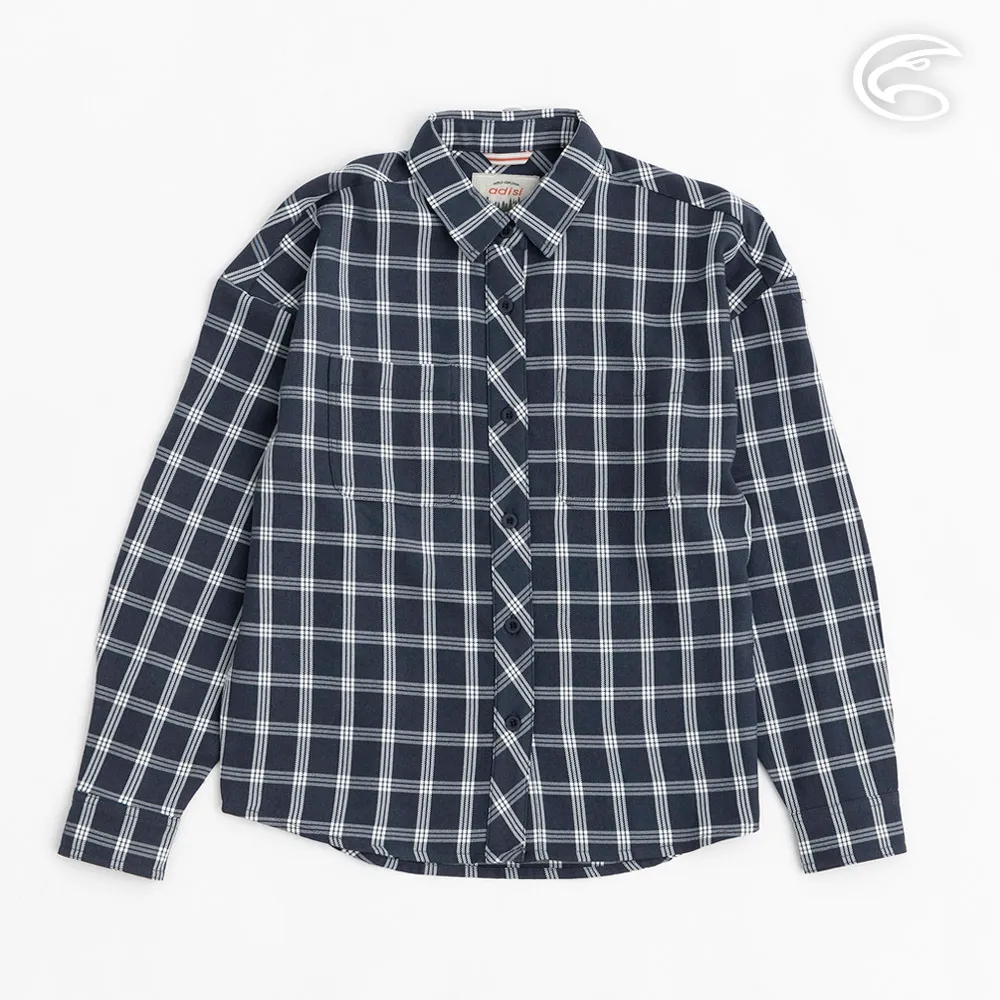 ADISI 女透氣快乾寬版格紋長袖襯衫AL2321078 (M-XL) 牛仔藍｜保暖 吸濕 快乾 透氣 棉感 歷史價格詳細信息