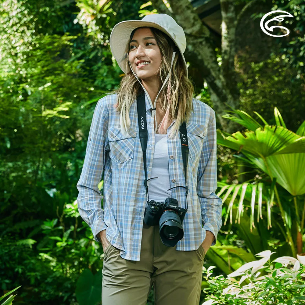 ADISI AL2311067女N66四面彈透氣速乾短袖格紋襯衫/藍灰格 歷史價格詳細信息