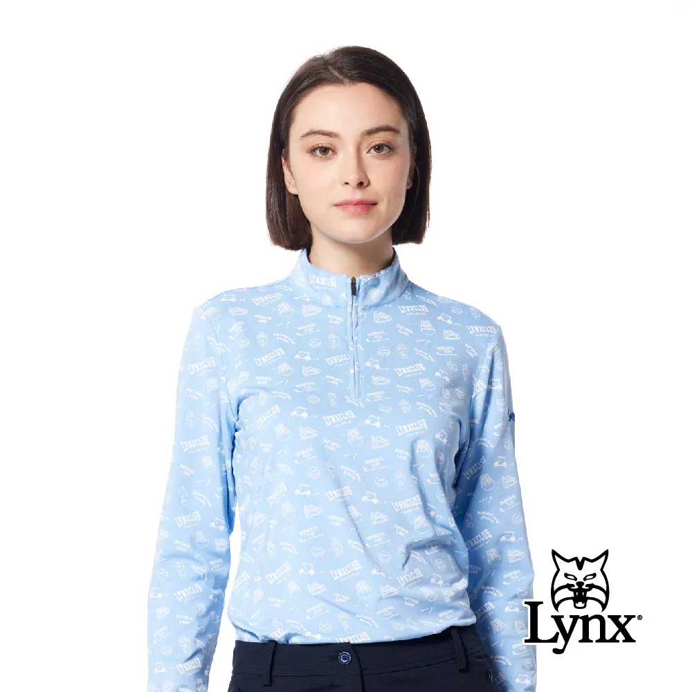 【Lynx Golf】女款吸濕排汗合身版粗細斜條印花短袖立領POLO衫(二色) 歷史價格詳細信息