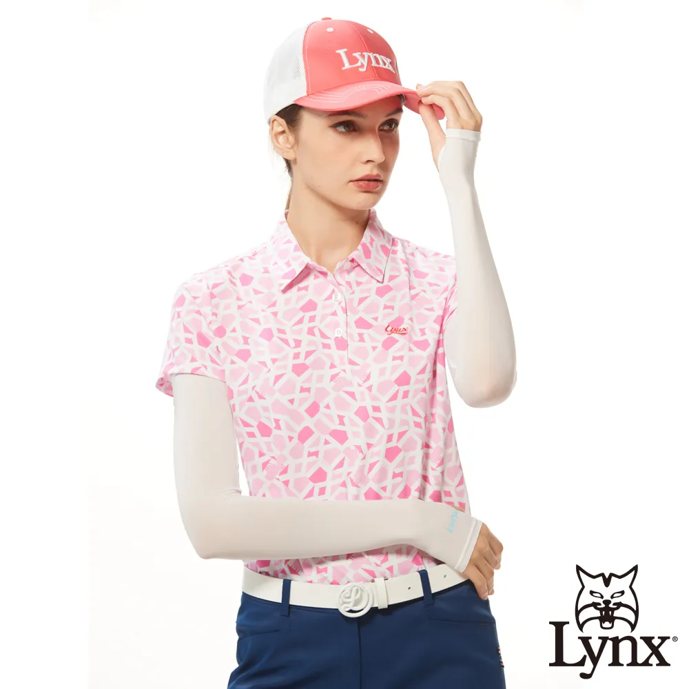 【Lynx Golf】女款吸排涼感山貓小花點點圖樣後領包邊帶設計短袖立領POLO衫/高爾夫球衫(二色) 歷史價格詳細信息