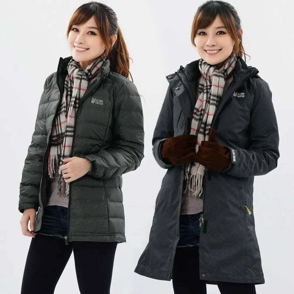 遊遍天下  旗艦版 女款二件式GlobeTex防水透濕外套+無縫JIS90拒水羽絨外套25004黑灰 歷史價格詳細信息