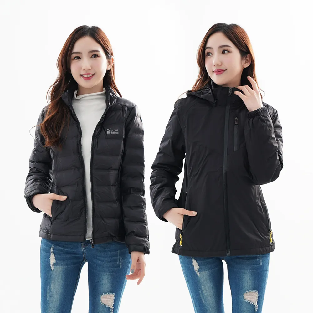 遊遍天下  旗艦版 女款二件式GlobeTex防水透濕外套+無縫JIS90拒水羽絨外套25004黑灰 歷史價格詳細信息